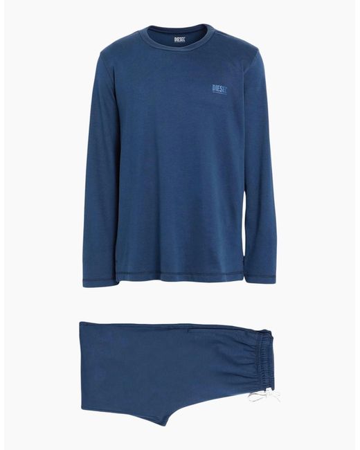 DIESEL Blue Pyjamas Set Long Sleeve Sleepwear T-Shirt Cotton 2 Pc Loungewear New for men
