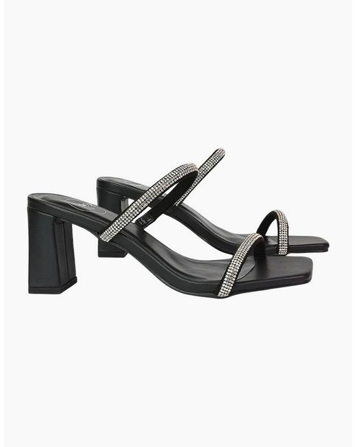 XY London Black Ladies Holden Diamante Square Toe Medium Block Mules