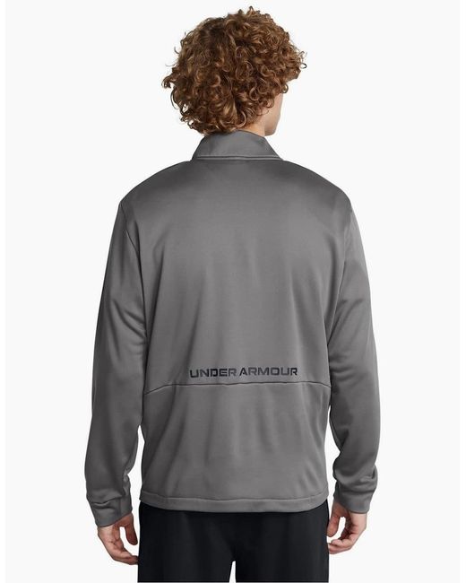 Under Armour Gray Solid Patterned Fleece Half Zipper Ribbed Cuff Jacket for men