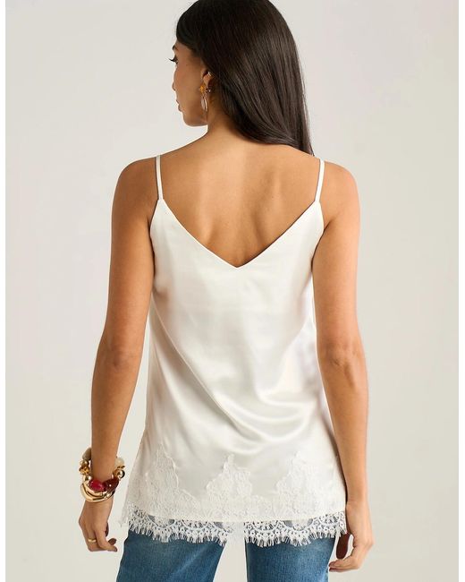 Gini London White Satin Lace Trim Cami Top