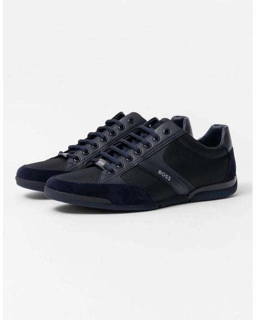 Boss Blue Boss Saturn Low Profile Mixed Material Trainers With Suede And Faux Leather Nos for men
