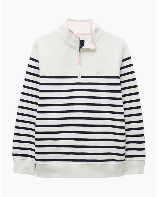Crew White Half Zip Striped Sweatshirt