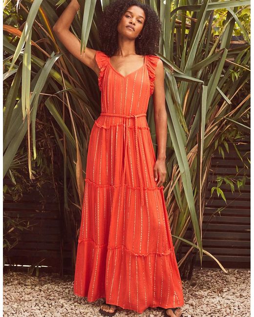 Ro&zo Coral Lurex Tiered Maxi Dress
