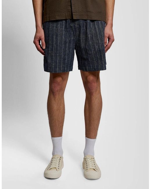 Lyle & Scott Blue Linen Blend Stripe Shorts for men