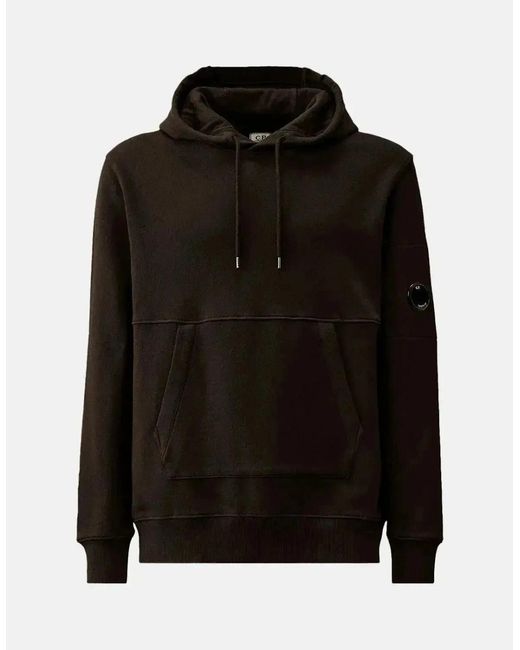 C P Company Black Diagonal Raised Fleece Lens Hoodie for men