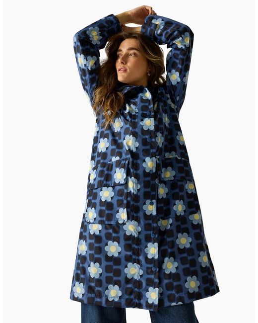 Regatta Blue Ladies Orla Kiely Floral Long Length Waterproof Jacket
