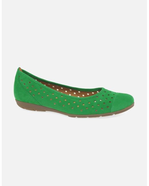 Gabor Green Ruffle Punched Detail Casual Shoes