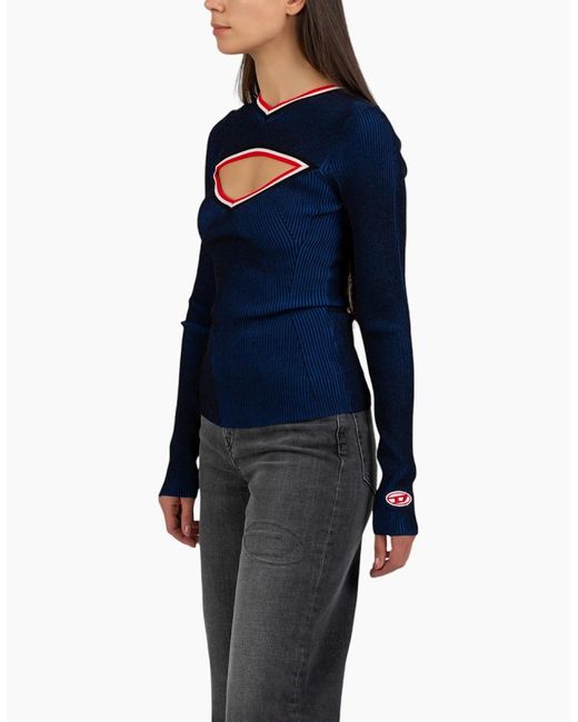 DIESEL Blue M-Inorca Sweatshirts Cut Out Long Sleeve Pullover Jumper Tops