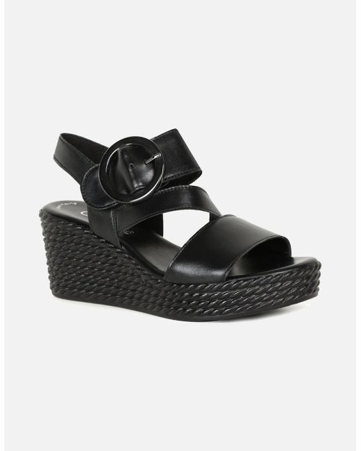Gabor Black Drama Wedge Heel Sandals