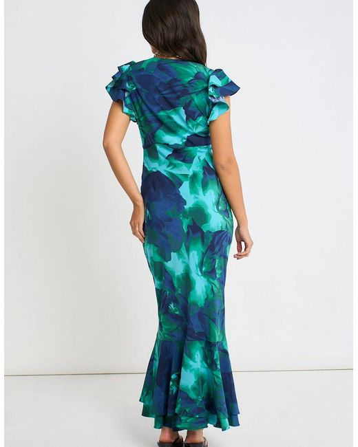 Gini London Blue Watercolour Floral Maxi Dress