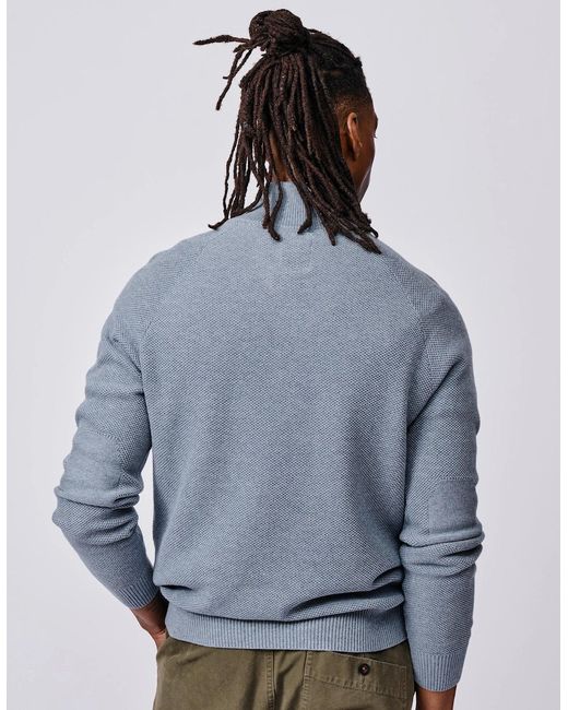 aubi Blue Owmby Cotton Zip Neck for men