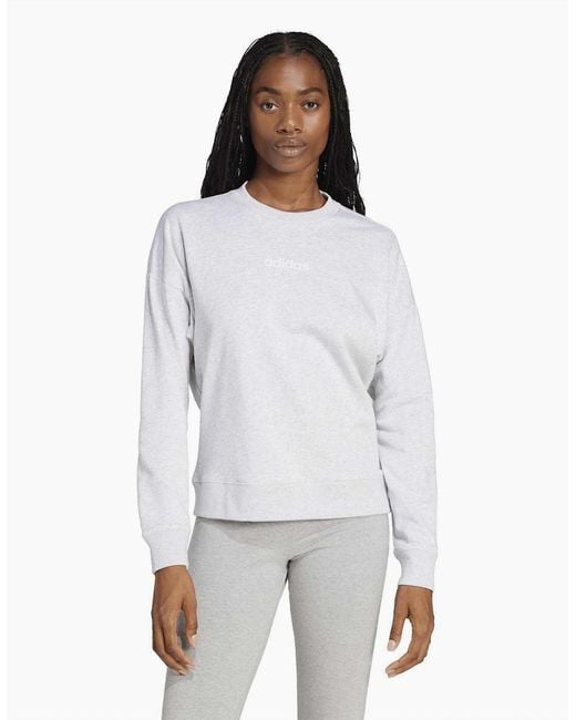 Adidas White Logo Print Wordmark Crew Neck Long Sleeve Sweatshirt