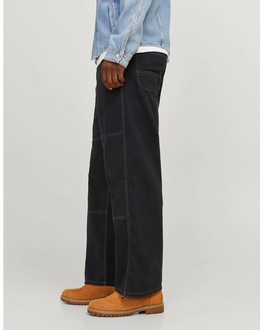 Jack & Jones Black Owen Solid Patterned Wide Leg Pants for men
