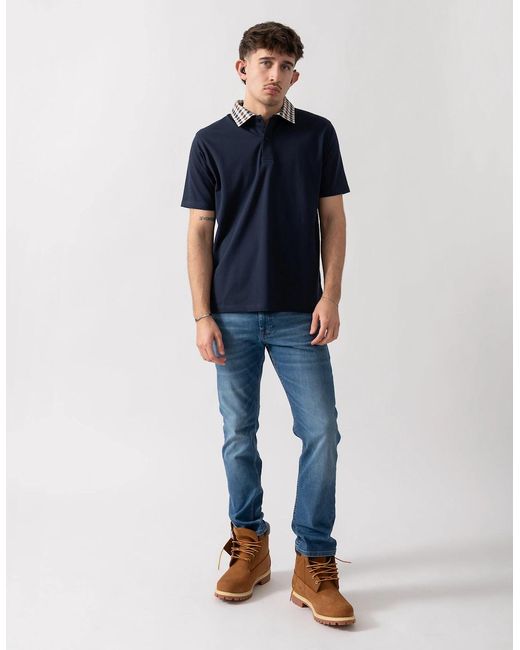 Aquascutum Blue Club Check Collar Polo Shirt for men
