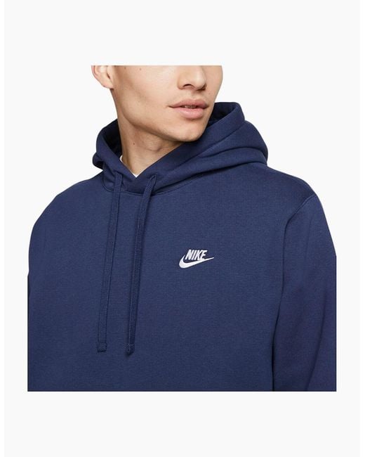Nike Blue Bv2654 Hoodies Club Fleece Sportswear Pullover Long Sleeve Winter Top for men
