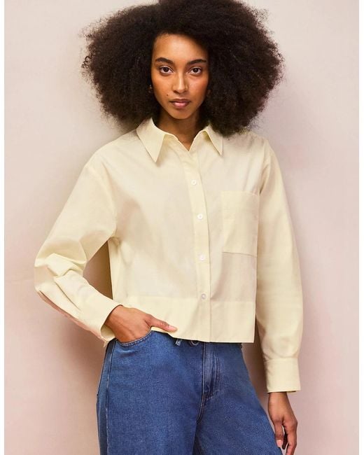 Ro&zo Natural Buttermilk Cotton Poplin Cropped Shirt
