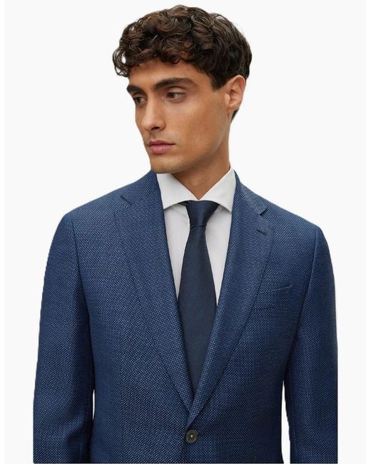 Boss Blue Hutson Regular Fit Textured Elbow Patch Blazer for men