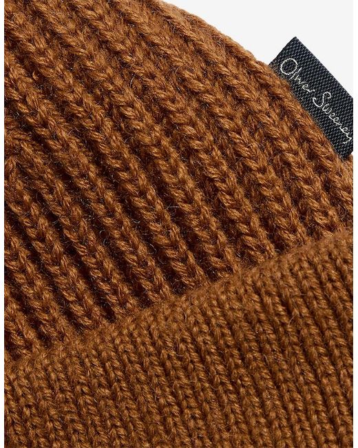Oliver Sweeney Brown Wool/Cashmere Ribbed Beanie for men