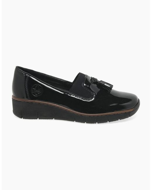 Rieker Black Gleam Tassel Loafers