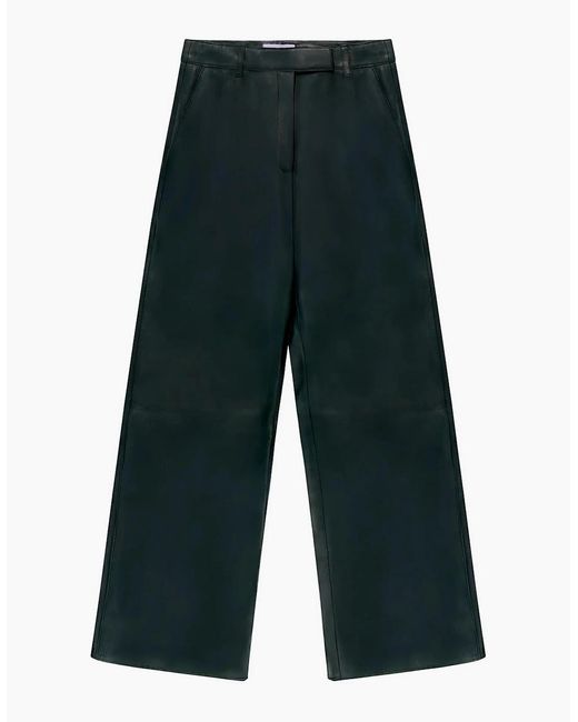 Ro&zo Green Petite Dark- Leather Wide-Leg Trousers