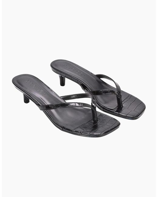 XY London Gray Ladies Jane Toe Post Low Kitten Heel Mule Sandals