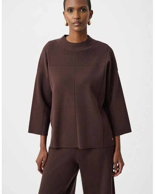 Joseph Ribkoff Brown Brushed Viscose Straight Sweater With Mock Neck