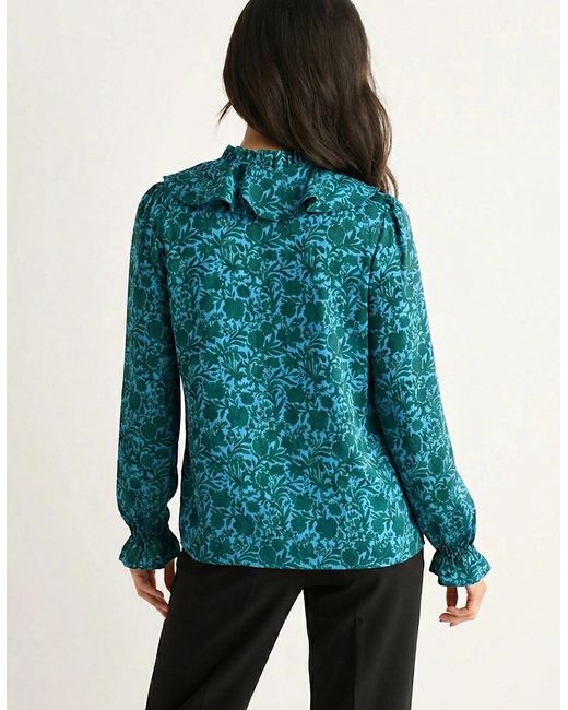 Gini London Blue Floral Print Ruffle Front Blouse
