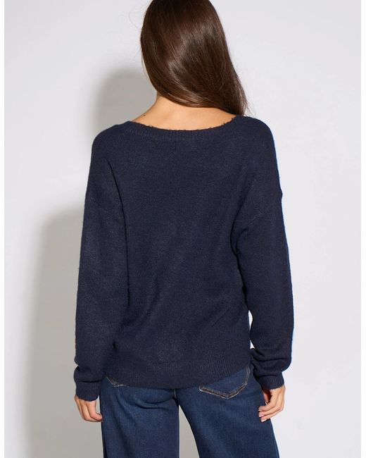 Gini London Blue Crochet 3D Floral Knitted Jumper