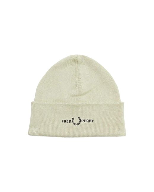Fred Perry White Graphic Logo Light Oyster Cream Beanie