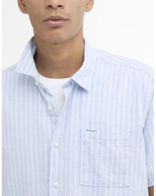 Barbour Blue Nelson Striped Short Sleeve Shirt for men
