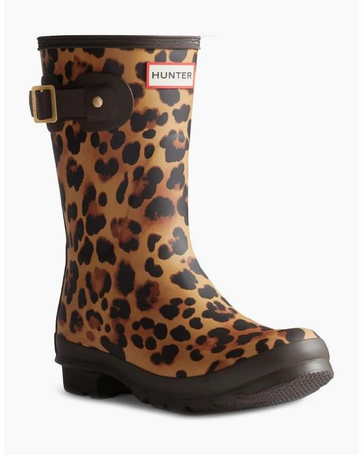 Hunter Brown Original Short Leopard Wellingtons