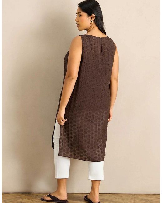 Live Unlimited London Natural Geo Jacquard Side Split Tunic