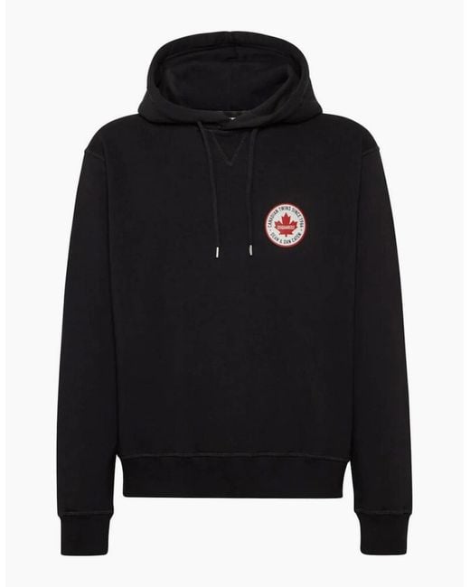 DSquared² Black Maple Leaf Patch Logo Cool Fit Hoodie for men