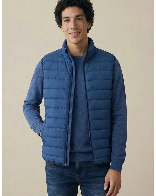 Fynch-Hatton Blue Stand Collar Light Weight Vest Harbour for men