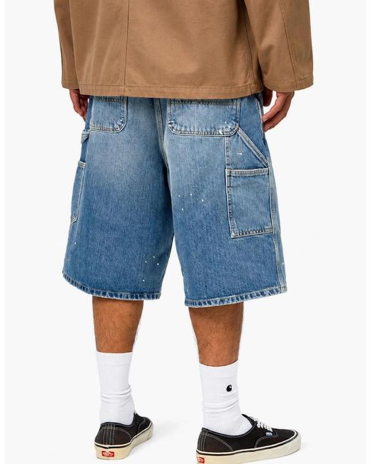 Carhartt Blue Denim Og Single Knee Short Destroy Wash Splatter for men