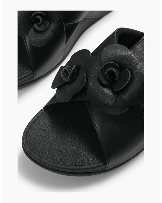 Fitflop Black Lulu Flower Cross Slides