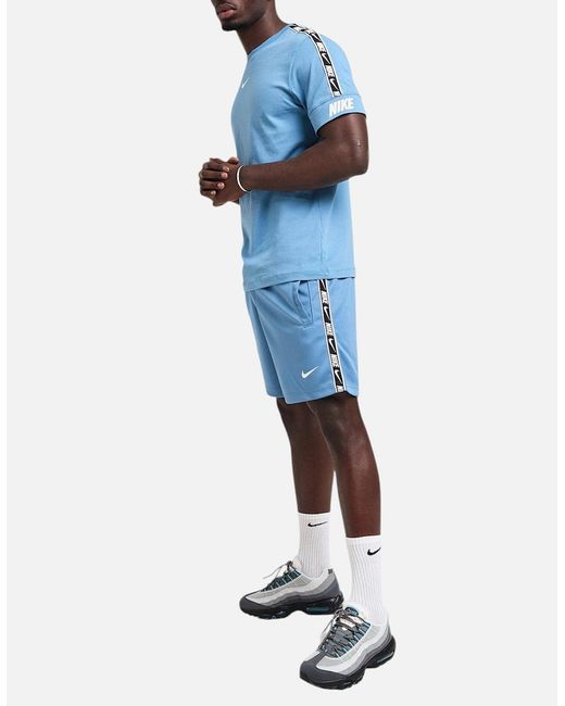 Nike Blue Tracksuit T Shirts Tape Shorts Set Nsw Repeat Terry Shorts Cotton Tee for men