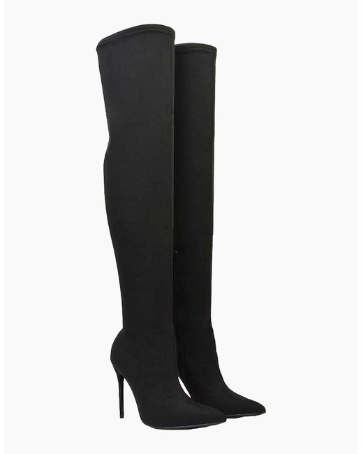 XY London Black Ladies Piper Zip High Heel Thigh-High Boots