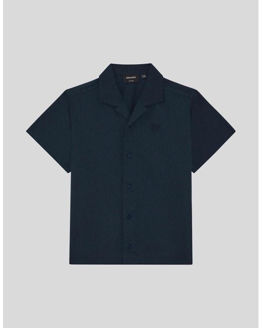 Lyle & Scott Blue Short Sleeve Linen Blend Shirt for men