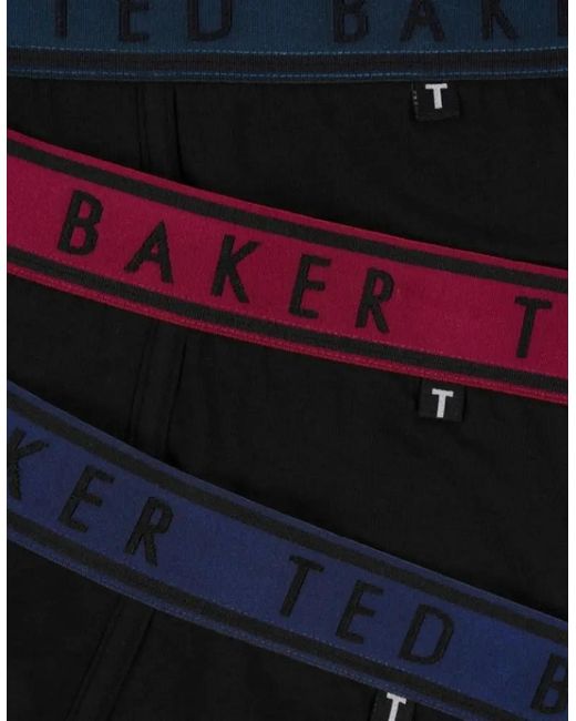 Ted Baker Black 3-Pack Contrast Waistband Boxer Briefs, W/ /Pool/Burgundy for men