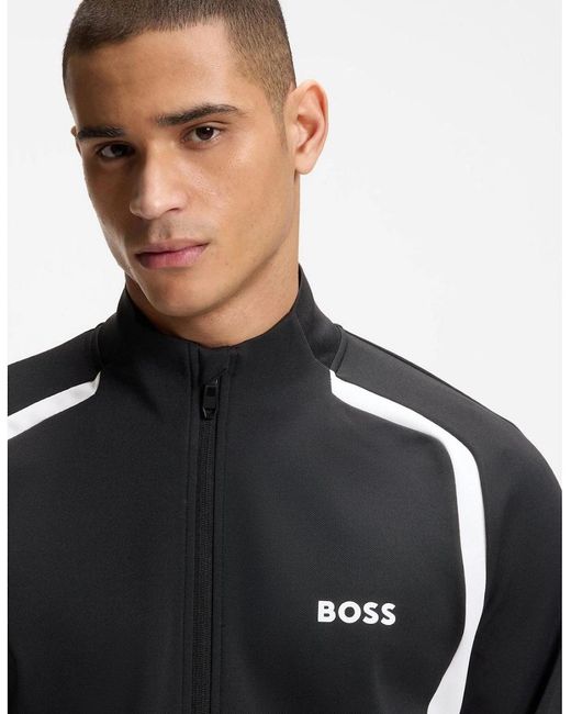 Boss Black Printed Logo Mock Neck Long Sleeve Sweatshirt for men
