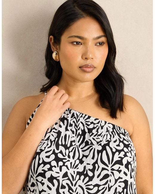 Live Unlimited London Brown Mono Print One Shoulder Crinkle Maxi Dress