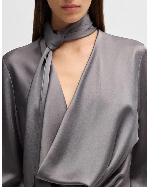 Boss Gray Bascarva Long Sleeve Scarf Neckline Dress