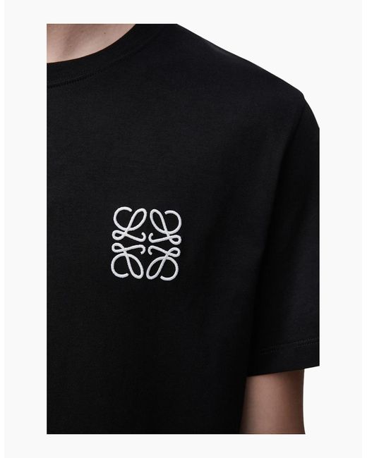 Loewe Black T-Shirts Two-Tone Anagram Embroidery Crew Neck Regular Fit Cotton Tee for men