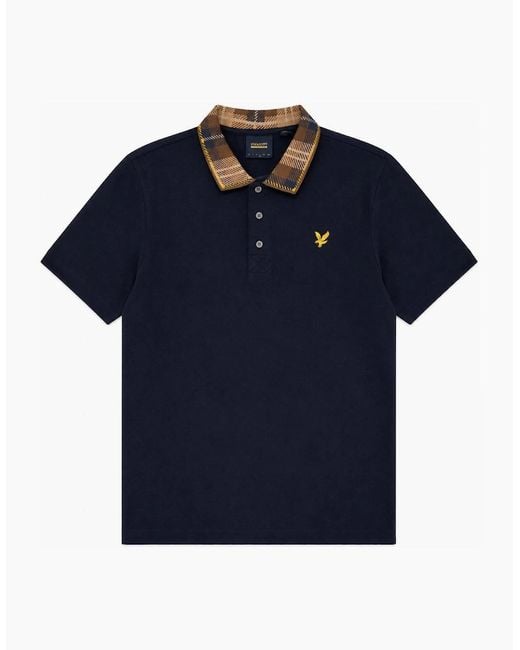 Lyle & Scott Blue Lyle & Scott Tartan Collar Polo Shirt for men