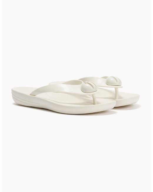 Fitflop White Iqushion Glossy Button Cream Flip Flops