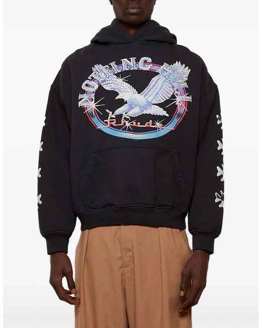Rhude Blue Relaxed-Fit Graphic Hooded Sweatshirt for men