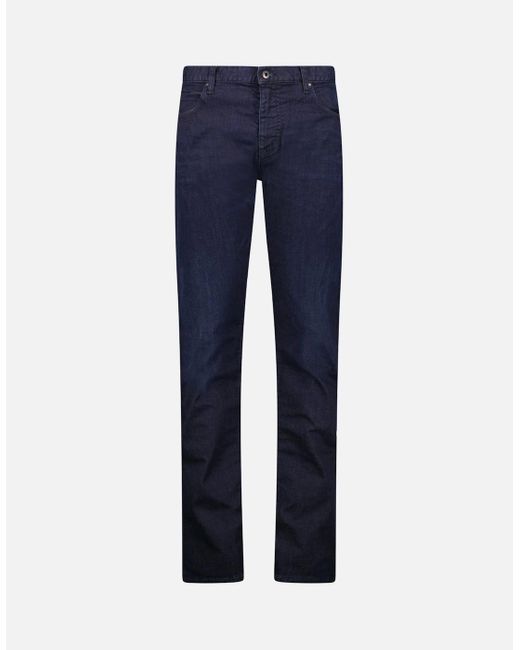 Emporio Armani Blue J45 Regular Fit 5 Pocket Eagle Distressed Belt Patch Jeans Dark for men