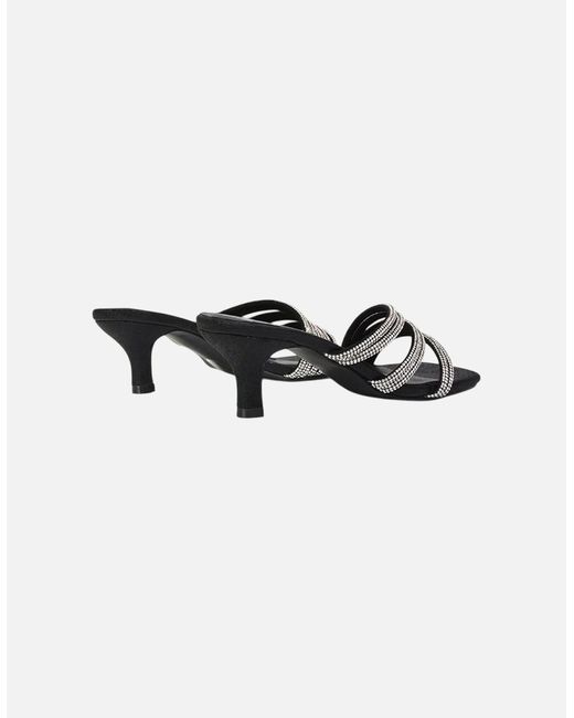 XY London Black Ladies Sparkle Diamante Square Toe Mule Sandals