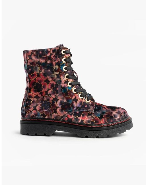 Heavenly Feet Multicolor Justina2 Viola Velour Ankle Boots Rose